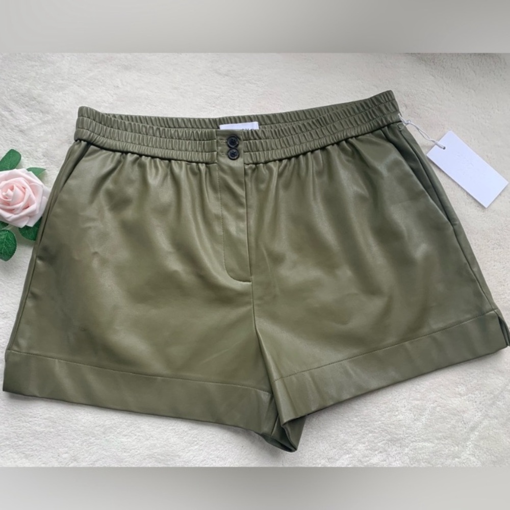 Hudson North Vegan Leather Olive Green Shorts
